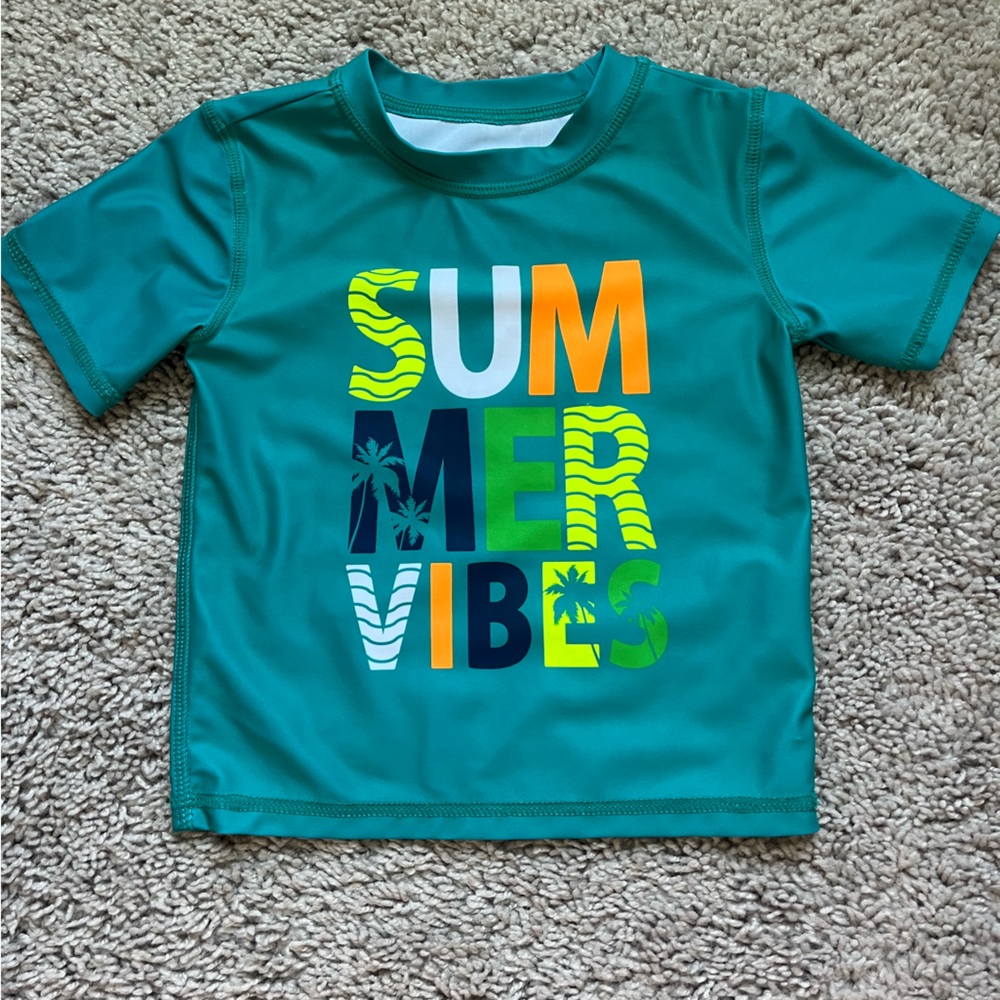 Kids Teal 'Summer Vibes' Swim Rashguard